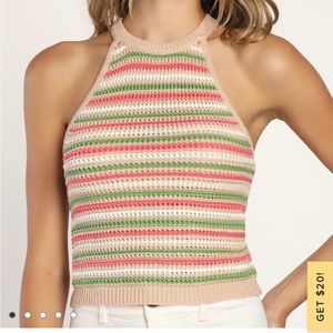 Lulus new with tags, knit beige stripped halter top.